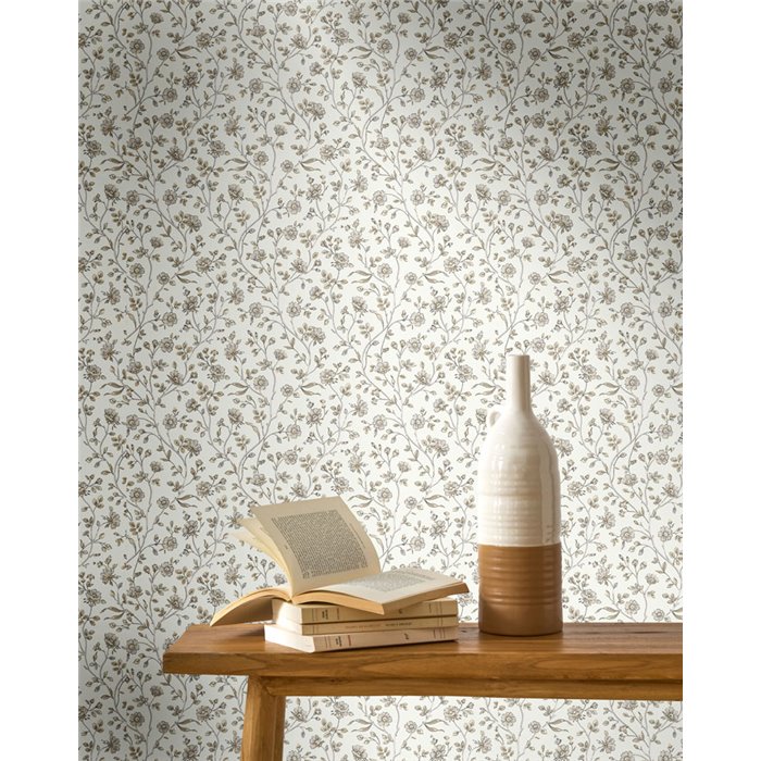Papier peint blanc à fleurs fines · Casadeco Maison de Famille 202699051
