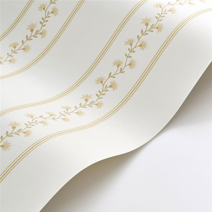 Papier peint rayé à guirlandes florales · Casadeco Maison de Famille 202702459