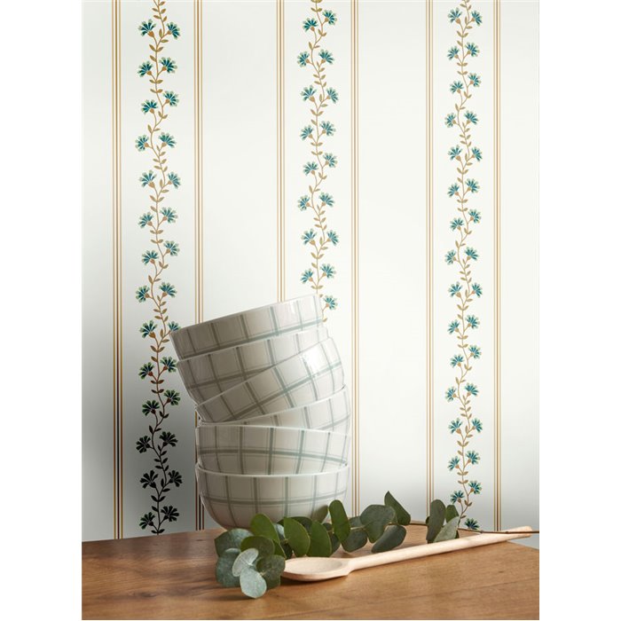 Papier peint rayé classique à fleurs · Casadeco Maison de Famille 202706510
