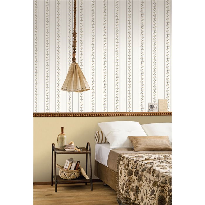 Papel pintado de listas con flores finas · Casadeco Maison de Famille 202709233