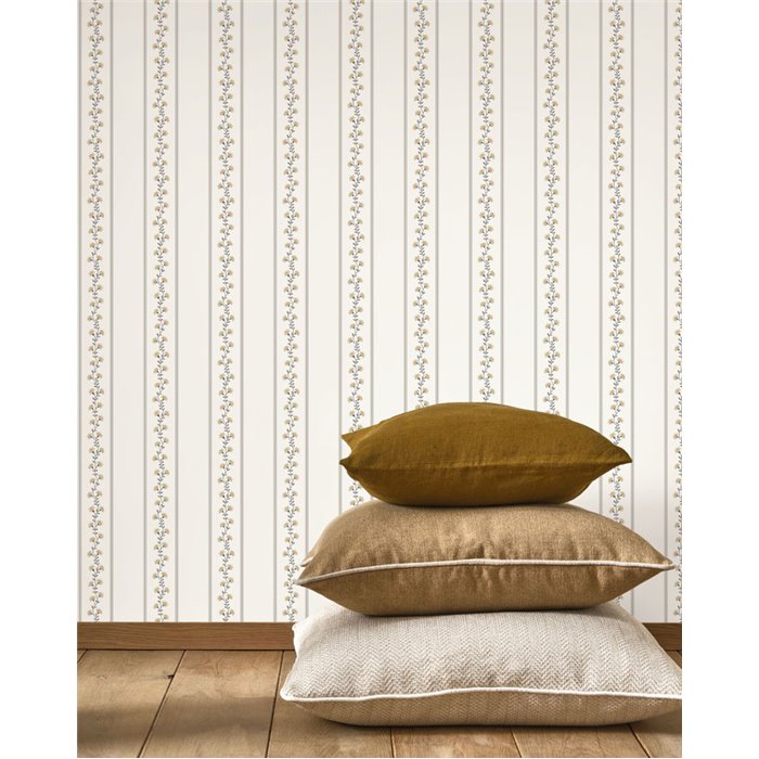 Papier peint rayé à petites fleurs · Casadeco Maison de Famille 202709233