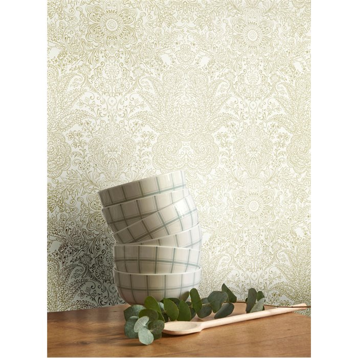 Florale Damast-Tapete in Grün · Casadeco Maison de Famille 202717084