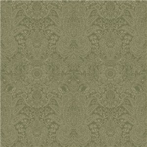 Papel pintado ornamental verde musgo