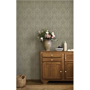Papel pintado ornamental verde musgo 2