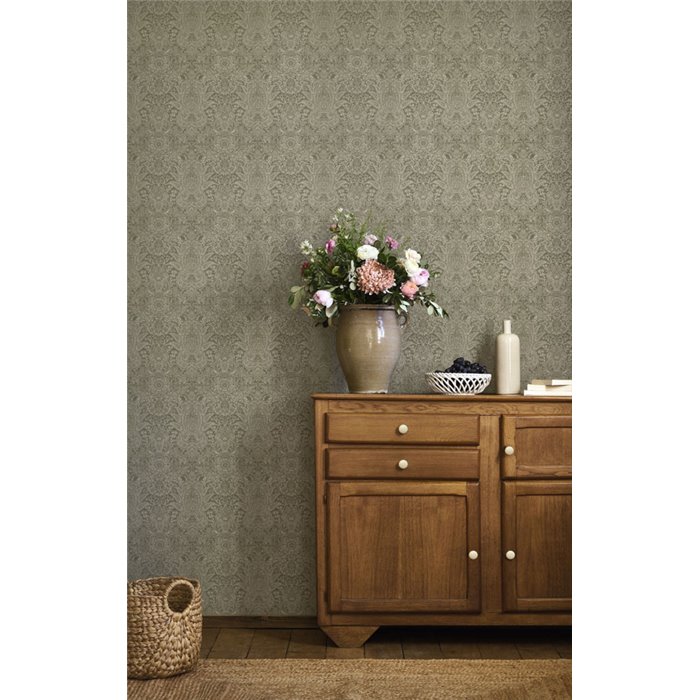 Papier peint ornemental vert mousse · Casadeco Maison de Famille 202717122
