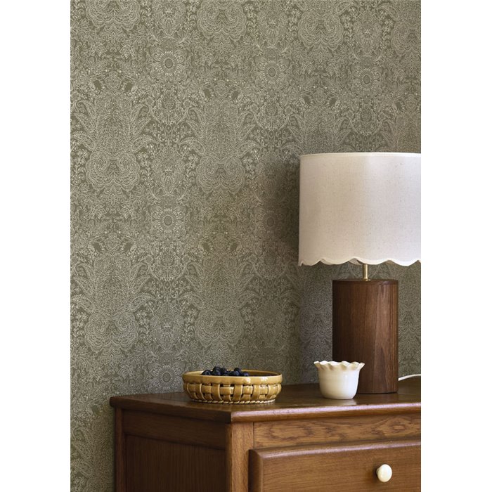Papel pintado ornamental verde musgo · Casadeco Maison de Famille 202717122