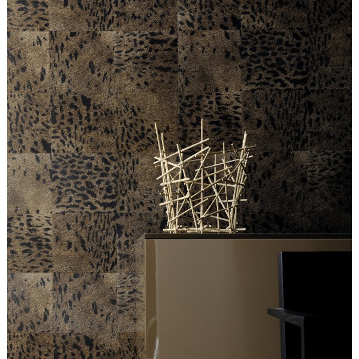 Elitis|Animal skin wallpaper with lynx and leopard in brown and black|Skin Imitation