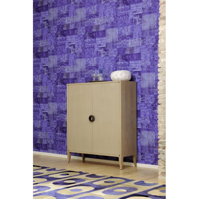 Elitis|Kilim-Tapete in Tierfelloptik Blau und Violett|Lederimitat