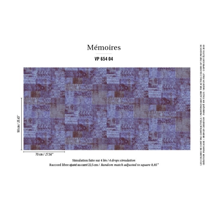 Papel pintado kilim efecto piel animal azul y morado - Élitis Memoires KILIM VP 654 04