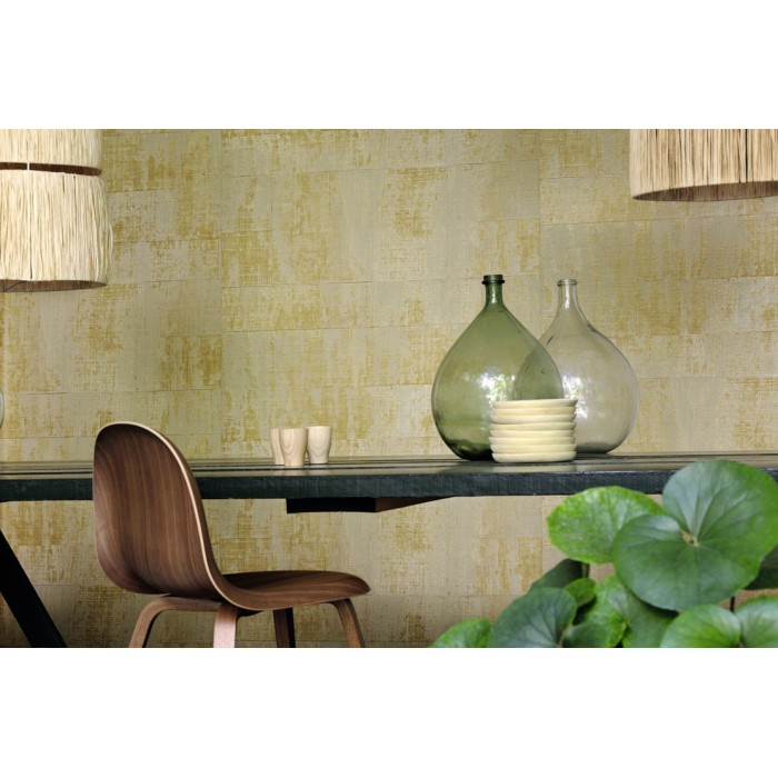 Elitis|Wallpaper with golden raffia effect and plaster look|Wallpaper