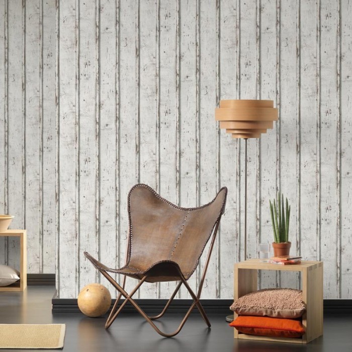 As Creation|Papel pintado madera blanca envejecida|Imitacion Madera