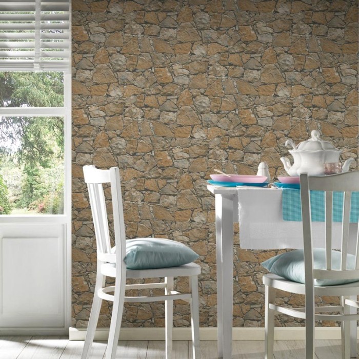 As Creation|Papier peint pierre naturelle salon rustique|Imitation Pierre