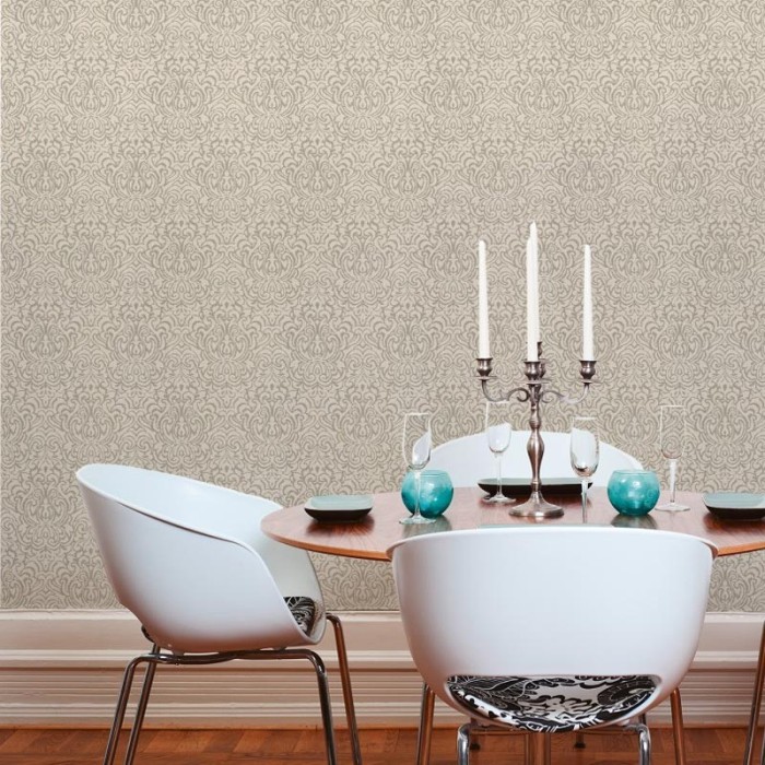 Architects Paper|Damask wallpaper beige brown with embossed details|Fabric Imitation