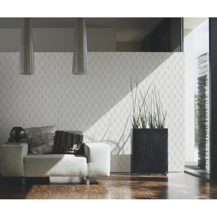 Architects Paper|Papier peint rayé blanc et argent effet textile|Rayures
