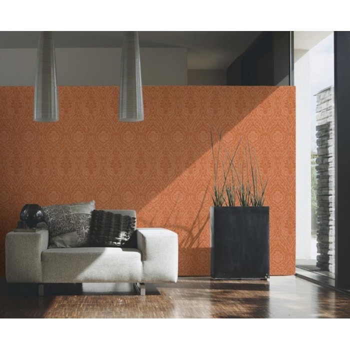 Architects Paper|Orange damask wallpaper with a fabric look|Damask