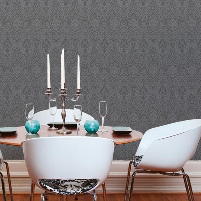 Architects Paper|Damask pattern wallpaper in chocolate brown with fabric texture|Fabric Imitation
