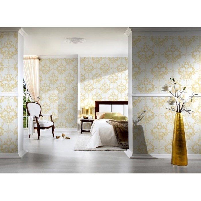 Architects Paper|Barocktapete Gelb und Weiß mit Stoffoptik|Damast