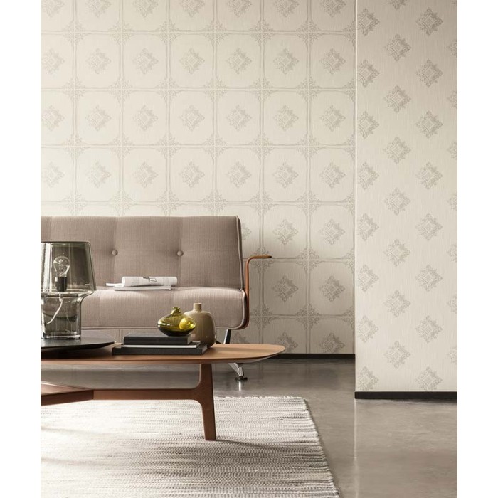 Papel pintado estilo clásico moderno gris claro y crema - Architects Paper Tessuto II 961992