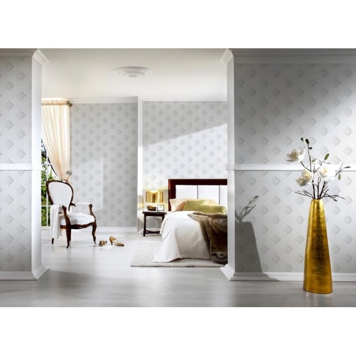 Architects Paper|Klassische moderne Tapete mit bestickten Ornamenten grau und weiß|Damast