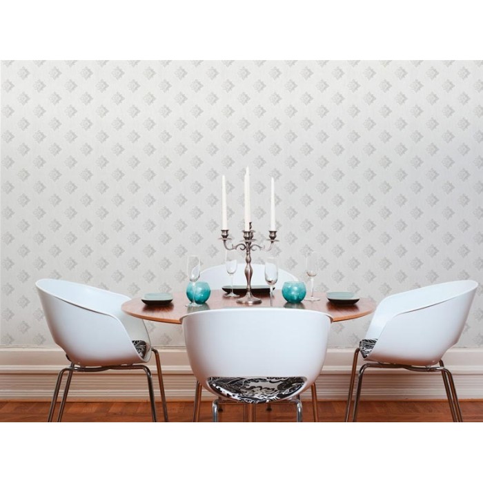 Architects Paper|Papier peint classique moderne avec ornements brodés gris et blanc|Damas
