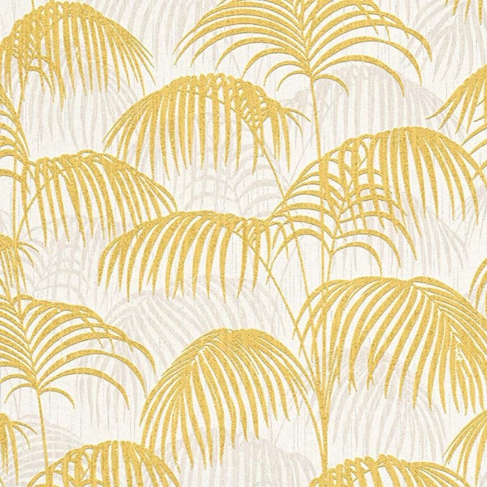 Architects Paper|Papel pintado con palmeras amarillas fondo blanco|Tropical