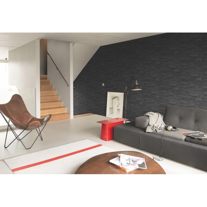 Rasch|Papel pintado piedra pizarra negra elegante y sobria|Factory IV
