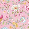Pip Studio|Papel pintado romántico flores y pájaros, color rosa|Papel Pintado