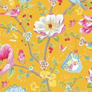 Papeldecor|Papier peint floral de style oriental avec des cerisiers japonais verts clairs|Papier Peint