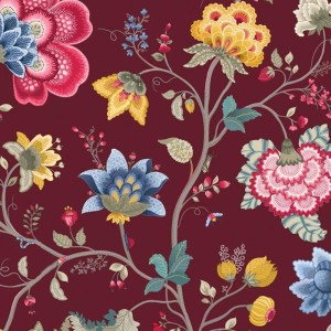 Casadeco|Oriental floral wallpaper with black water lily petals|Japanese Flowers