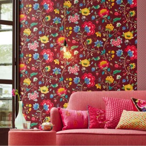 Casadeco|Oriental floral wallpaper with black water lily petals|Japanese Flowers 2