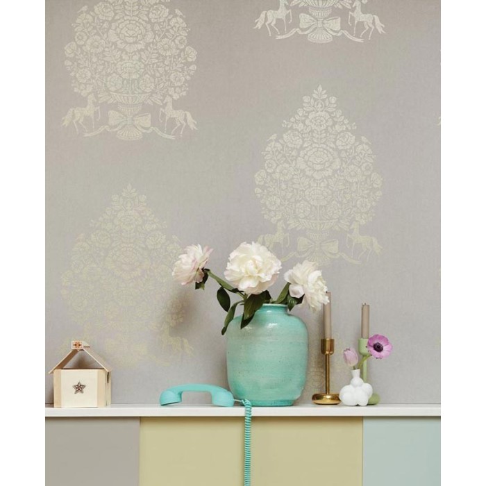 Pip Studio|Papel pintado damasco beige con motivos ornamentales dorados|Damasco