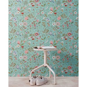 Pip Studio|Romantische Tapete mit Blumen und Tieren, brauner Hintergrund|Tapeten 2