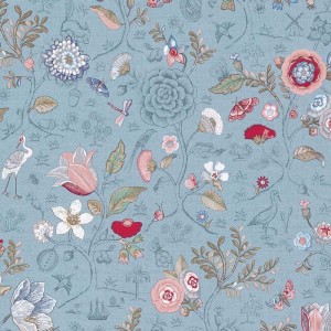 Pip Studio|Papier peint romantique avec fleurs et animaux sur fond marron|Papier Peint