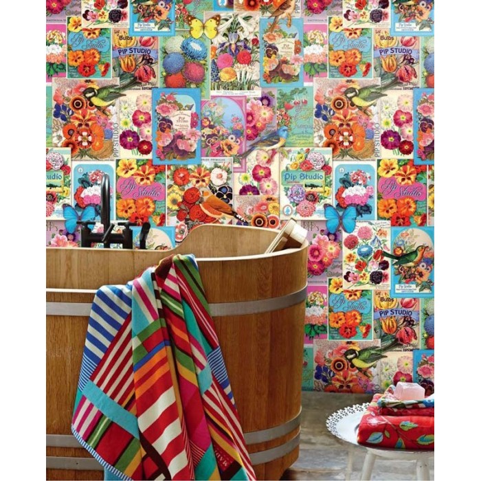 Pip Studio|Mural pared collage romántico, flores y pájaros|Murales de Pared