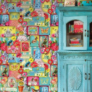 Elitis|Turquoise wallpaper with artisanal wicker texture|Wallpaper