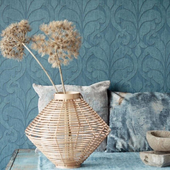 Eijffinger|Papel pintado damasco azul verde turquesa|Damasco