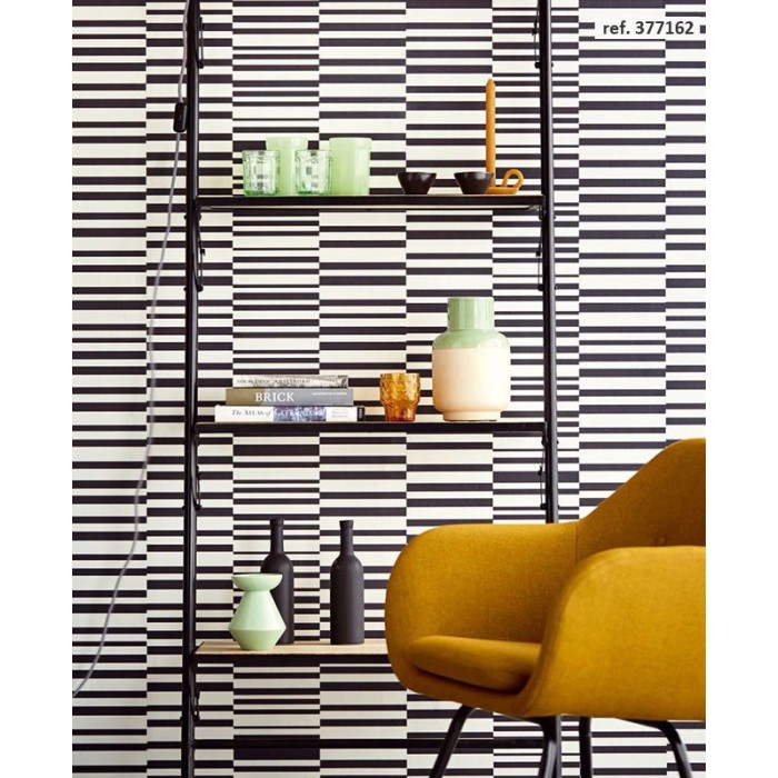 Papel pintado rayas horizontales discontinuas blanco metalizado - Eijffinger Stripes+ 377160