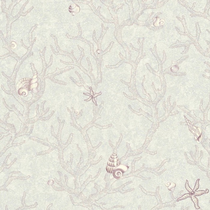 Papel pintado marino plateado con estrellas, conchas y algas - Versace Versace III 344964