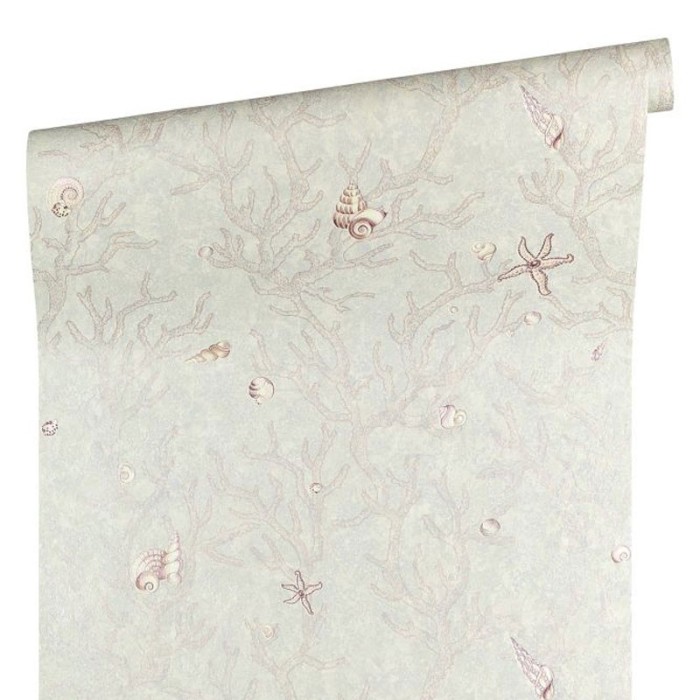 Versace|Silver marine wallpaper with starfish, shells and seaweed|Sailor & Nautical