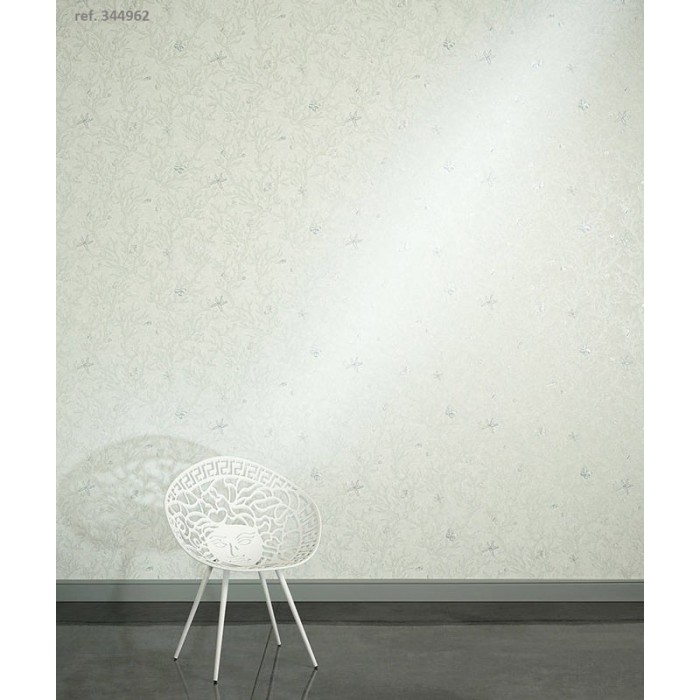 Versace|Silver marine wallpaper with starfish, shells and seaweed|Sailor & Nautical
