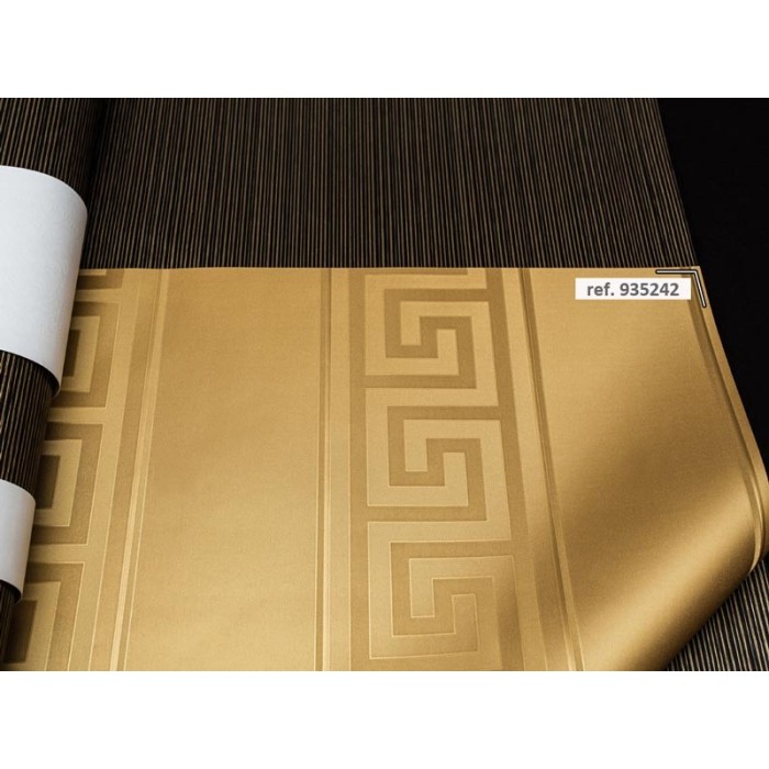 Versace|Tapete griechische Schlüsselstreifen gold|Streifen