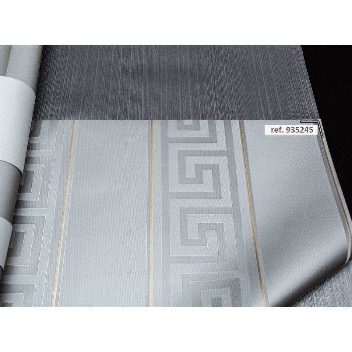 Versace|Papel pintado rayas plateadas con brillo|Rayas