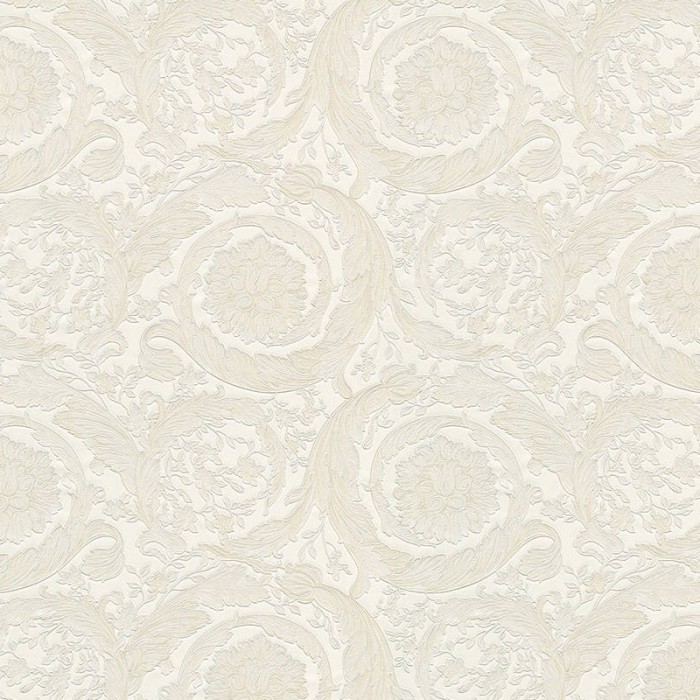 Versace|Papel pintado barroco blanco con flores en relieve|Papel Pintado