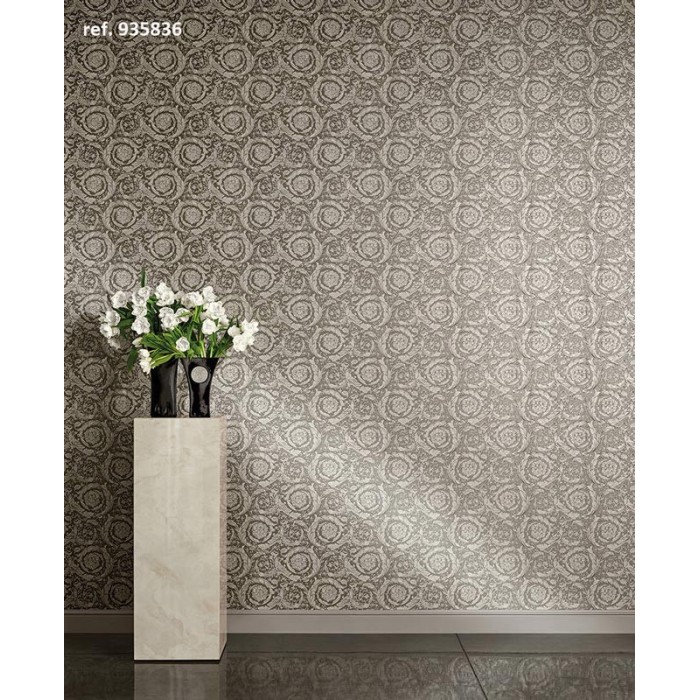 Versace|Baroque white wallpaper with embossed flowers|Wallpaper