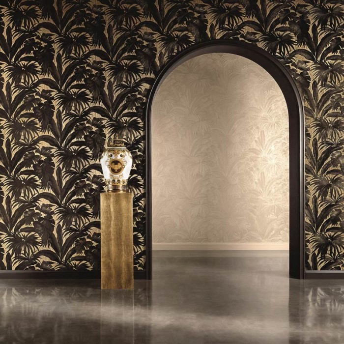 Papel pintado tropical hojas grandes de palmera metalizadas - Versace Versace II 962401