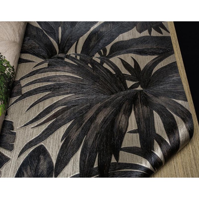 Versace|Papier peint tropical grandes feuilles de palmier finition métallisée|Tropical