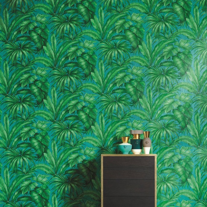 Versace|Papel pintado tropical hojas grandes verdes de palmera|Tropical