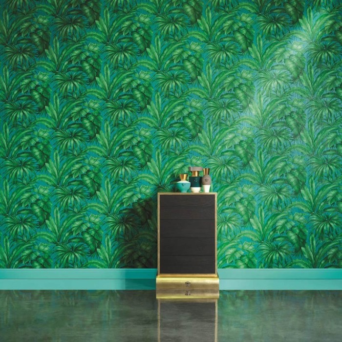 Versace|Papel pintado tropical hojas grandes verdes de palmera|Tropical