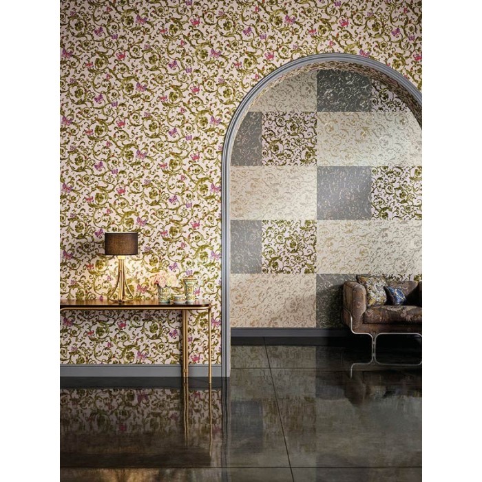 Versace|Papier peint néoclassique ornemental floral avec papillons|Romantique
