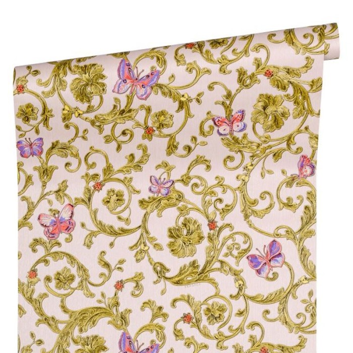 Versace|Papier peint néoclassique ornemental floral avec papillons|Romantique